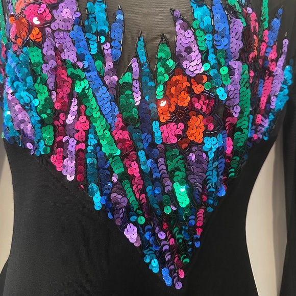 Tadashi Vintage 80’s Party Glam Women’s Small Black Sequin Mesh Dress - Picture 6 of 15